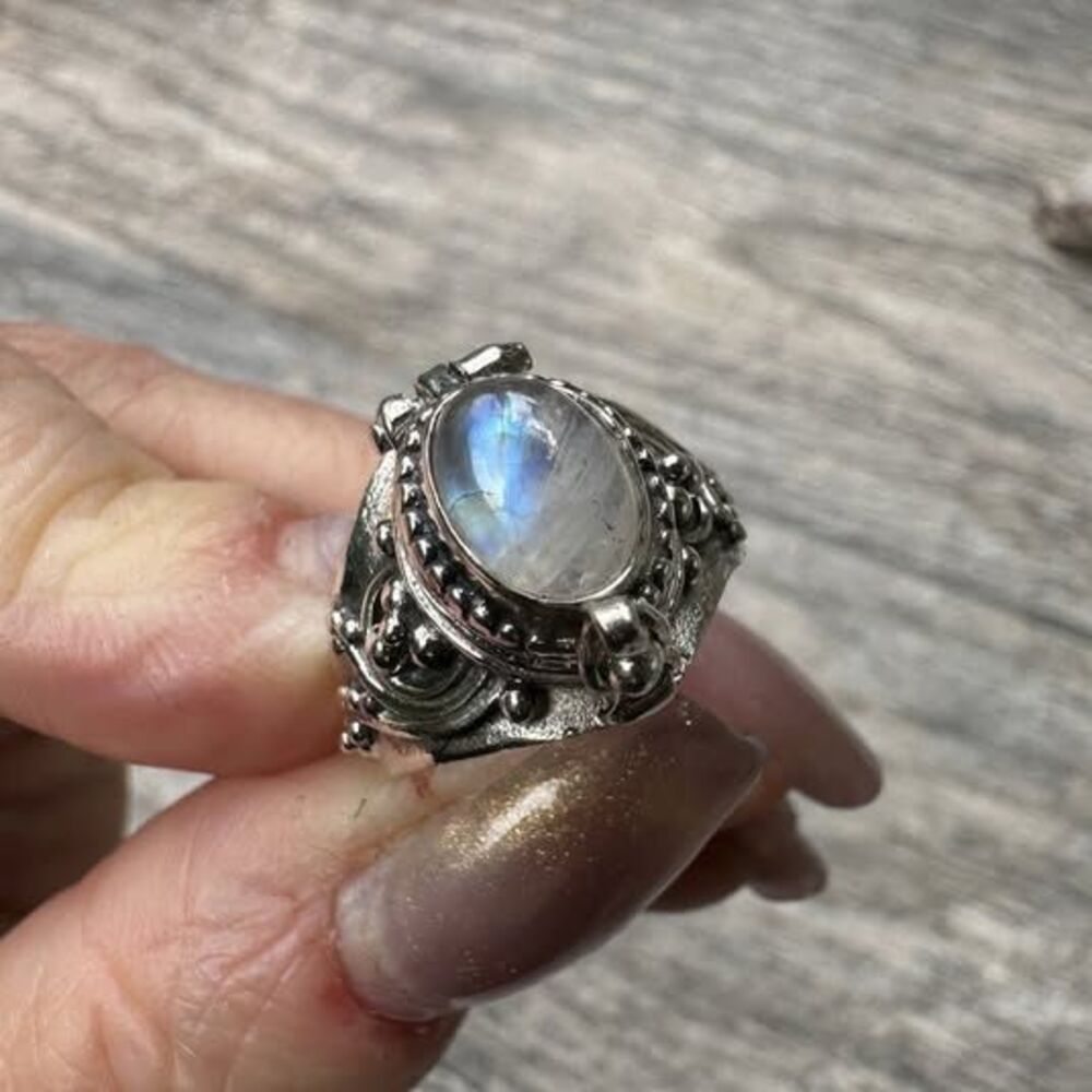 925 Sterling Silver Moonstone Poison Ring Secret Compartment Gothic Sz 6.75